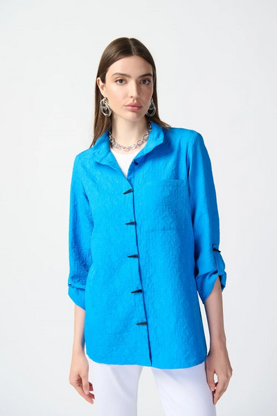 Joseph Ribkoff Shirred Collar Jacquard Jacket - French Blue