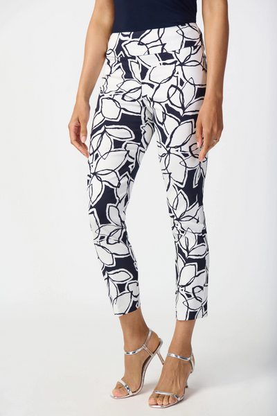 Joseph Ribkoff Tropical Leaf Print Cropped Pants - Midnight/Vanilla *Spring Preview*