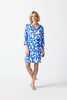 Image of Joseph Ribkoff Abstract Print Trapeze Dress - Blue/Vanilla