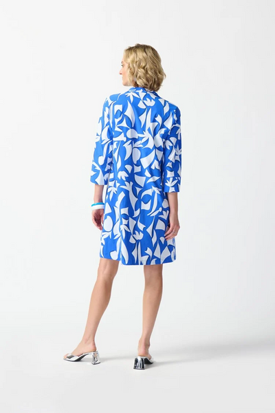 Joseph Ribkoff Abstract Print Trapeze Dress - Blue/Vanilla