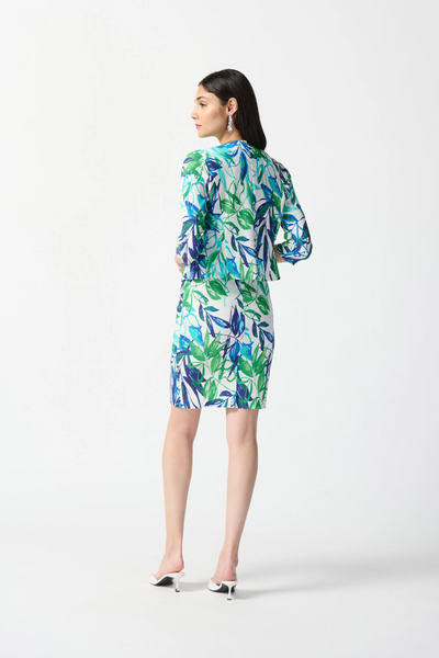 Joseph Ribkoff Jacquard Floral Print Two-Piece Dress Set - Vanilla/Multicolor