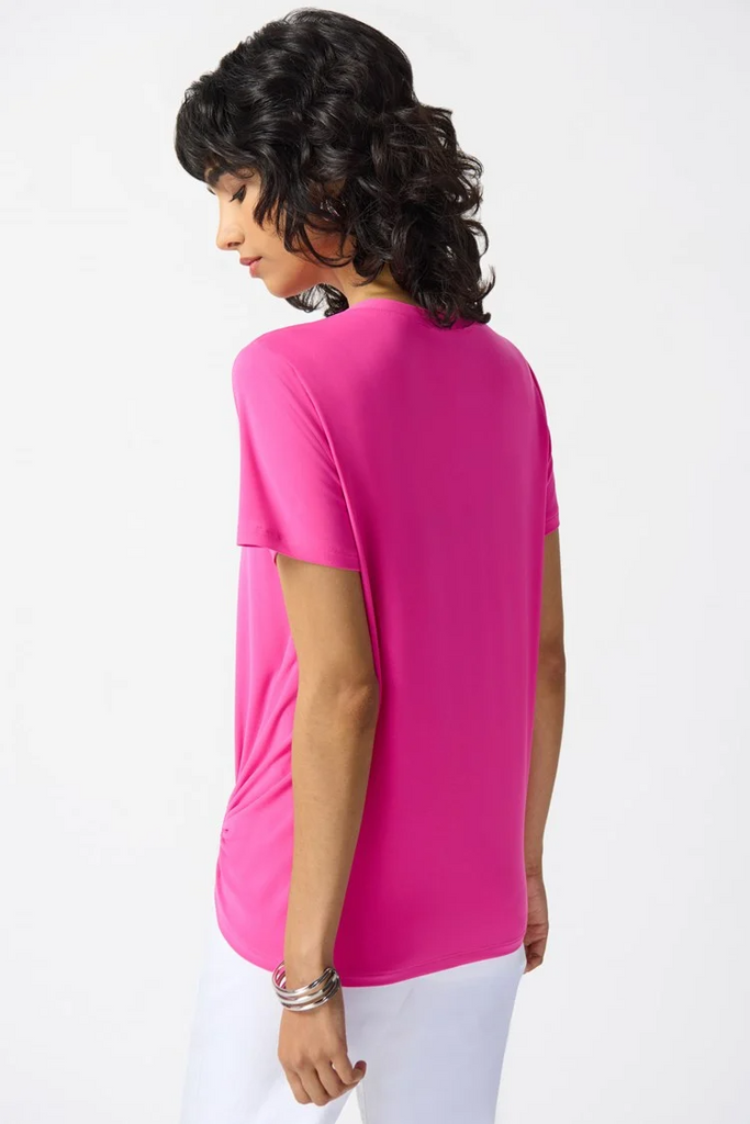 Joseph Ribkoff Silky Knit O-Ring Detail Front Drape Top - Ultra Pink