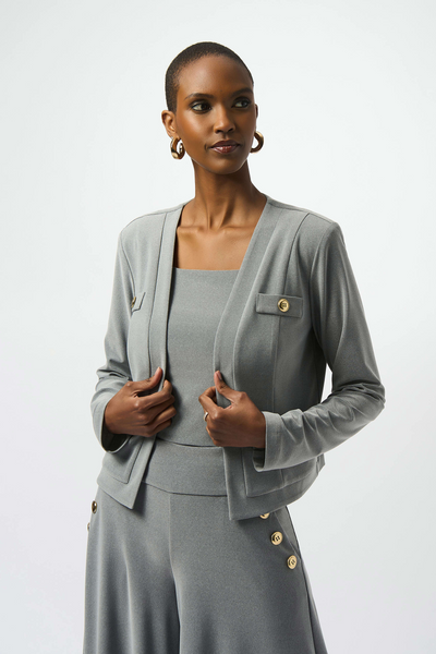 Joseph Ribkoff Melange Silky Knit Boxy Bolero - Silver