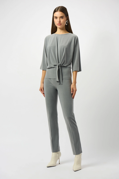 Joseph Ribkoff Melange Silky Knit Boxy Top with Knot Detail - Silver