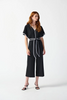 Image of Joseph Ribkoff Butterfly Sleeve Belted Contrast Piping Cropped Culotte Jumpsuit - Black/Vanilla