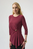 Image of Joseph Ribkoff Silky Knit Asymmetrical Top with Metallic Cinch Detail - Merlot