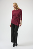 Image of Joseph Ribkoff Silky Knit Asymmetrical Top with Metallic Cinch Detail - Merlot