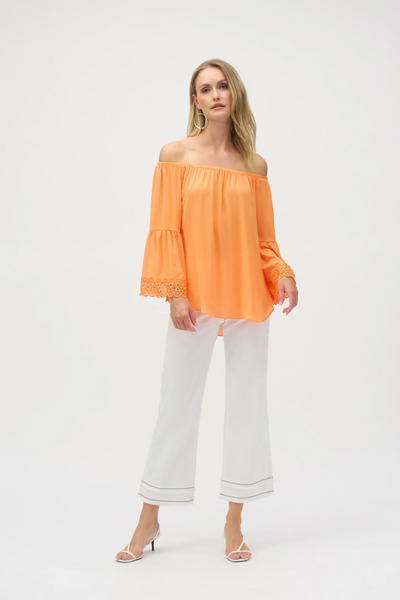 Joseph Ribkoff Bell Sleeve Off Shoulder Georgette Top - Apricot