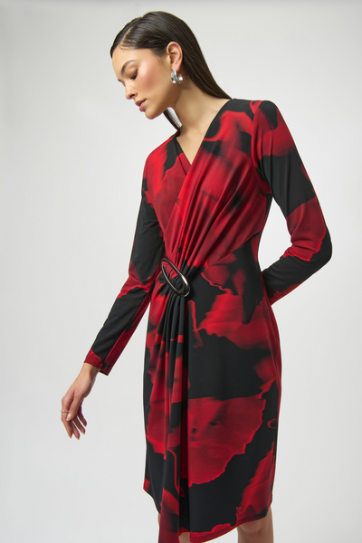 Joseph Ribkoff Silky Knit Abstract Floral Print Dress - Black/Red