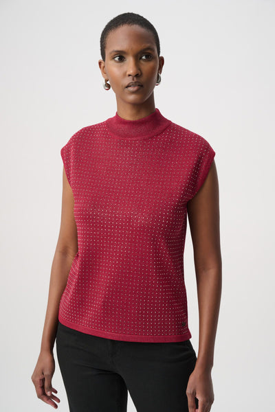 Joseph Ribkoff Embellished Sparkly Sleeveless Sweater - Deep Cherry
