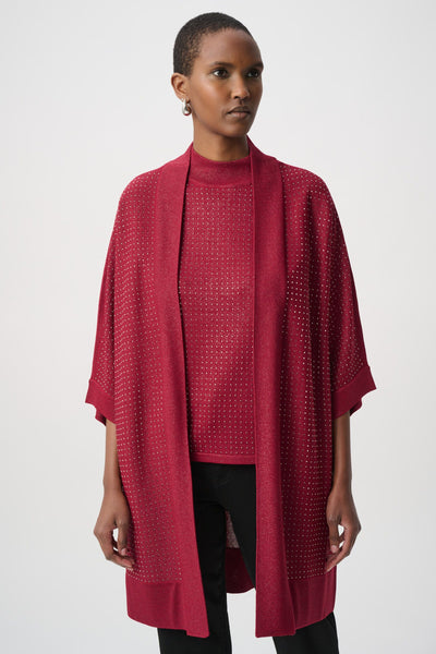 Joseph Ribkoff Embellished Sparkly Long Cardigan - Deep Cherry