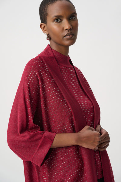 Joseph Ribkoff Embellished Sparkly Long Cardigan - Deep Cherry