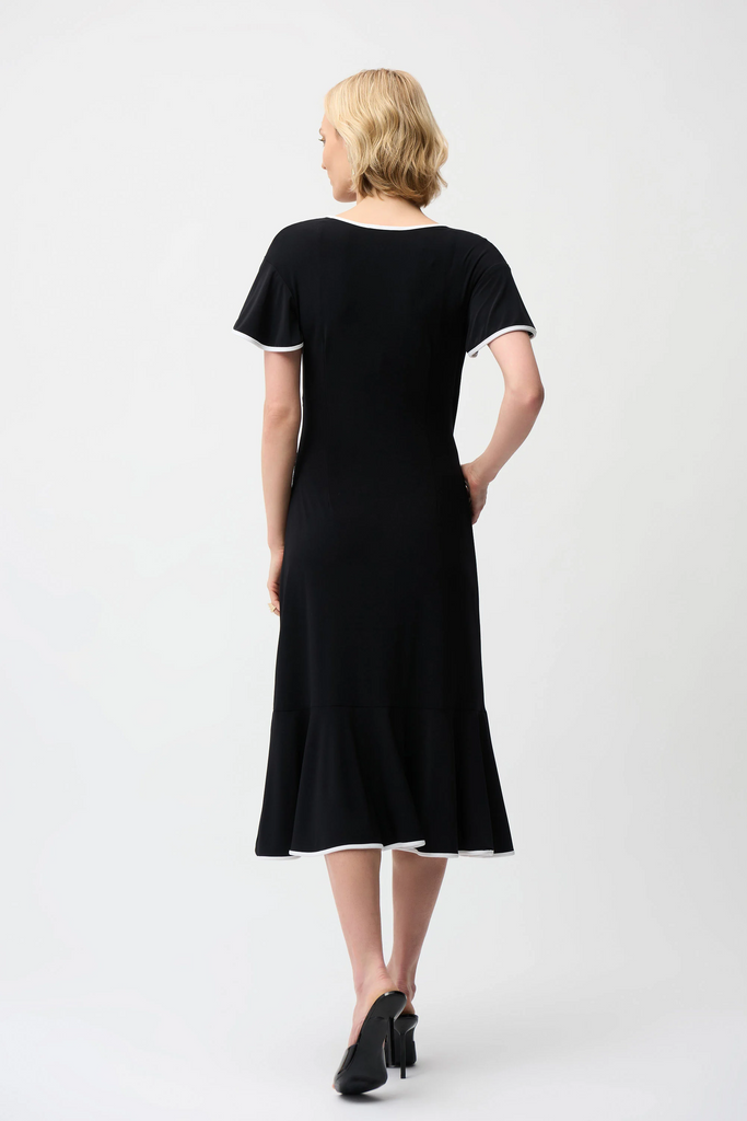 Joseph Ribkoff Wrap Dress With Contrast Trim Style 261013 Black/Vanilla / 10 Joseph Ribkoff Wrap Dress With Contrast Trim Style 261013 Black/Vanilla / 10