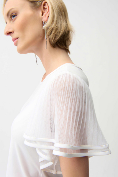 Joseph Ribkoff Silky Knit Straight Top With Mesh Bell Sleeves - Vanilla
