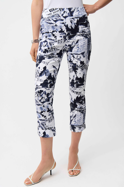 Joseph Ribkoff Millennium Conversational Print Pull On Crop Pant - Blue/Vanilla