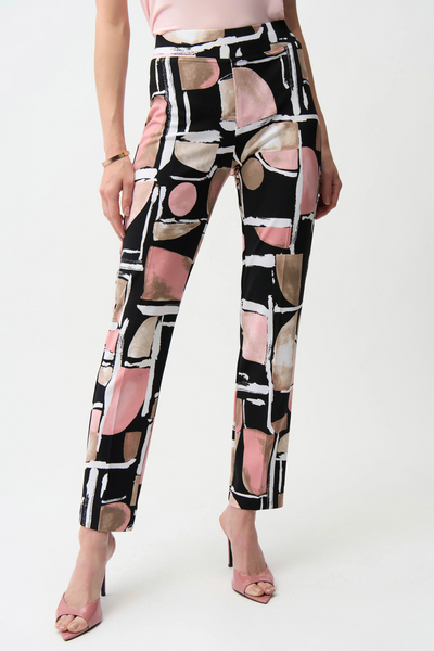 Joseph Ribkoff Silky Knit Abstract Print Straight Pull On Pant - Black/Multicolor