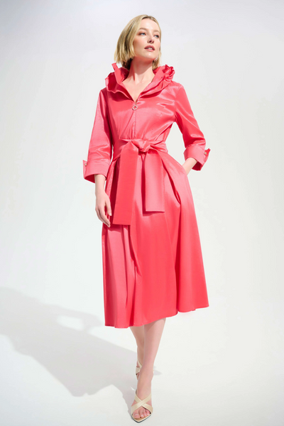 Joseph Ribkoff Signature | Stretch Taffeta Fit And Flare Dress With Lapel Collar - Paradise Coral