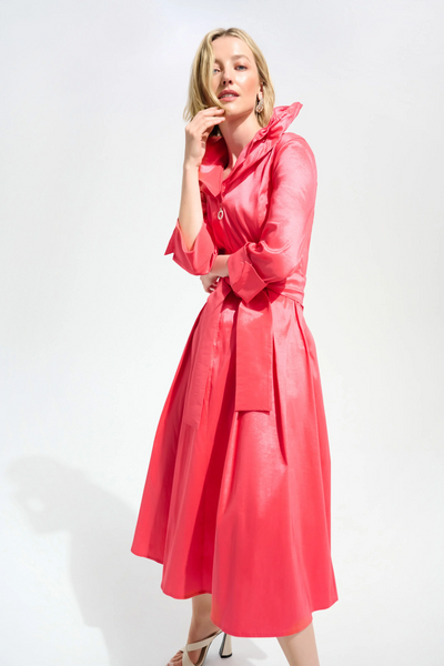 Joseph Ribkoff Signature | Stretch Taffeta Fit And Flare Dress With Lapel Collar - Paradise Coral