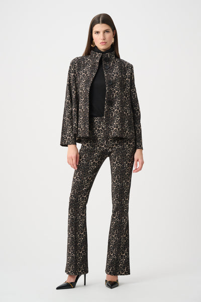 Joseph Ribkoff Woven Jacquard Animal Print Flare Pull-On Pants - Black/Multi