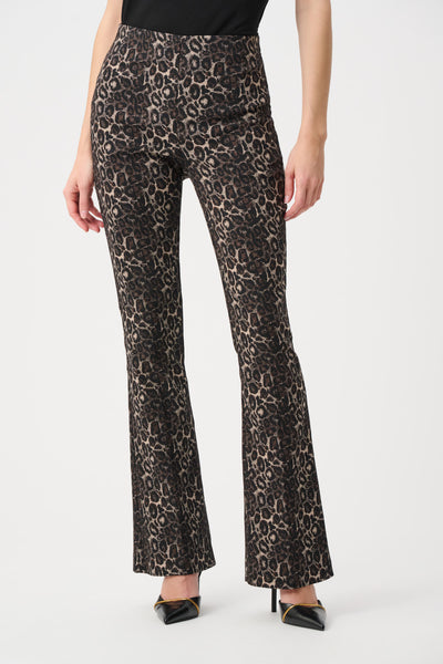 Joseph Ribkoff Woven Jacquard Animal Print Flare Pull-On Pants - Black/Multi