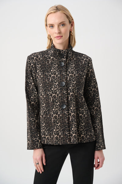 Joseph Ribkoff Jacquard Animal Print Trapeze Jacket - Black/Multi
