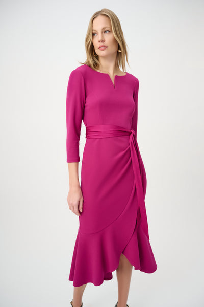 Joseph Ribkoff Trumpet Dress with Satin Sash - Deep Magenta