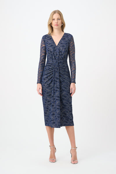 Joseph Ribkoff Foiled Lace Sheath Dress - Midnight Blue/Silver