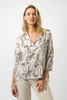 Image of Joseph Ribkoff Hammered Satin Abstract Face Print Boxy Top - Moonstone/Black