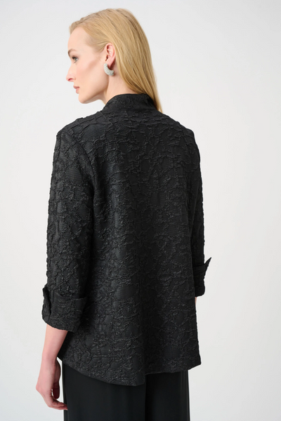 Joseph Ribkoff Textured Lurex Jacquard Single Button Trapeze Jacket - Black