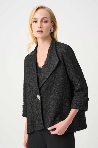 Joseph Ribkoff Textured Lurex Jacquard Single Button Trapeze Jacket - Black