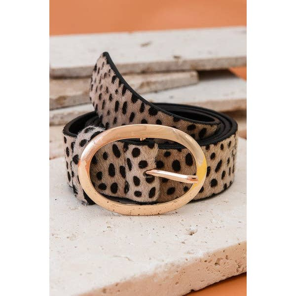 Classic Oval Buckle PU Leather Belt - Cheetah
