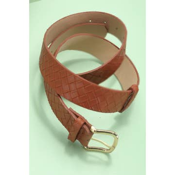 Classic Braided Weave Grid Belt - Brown