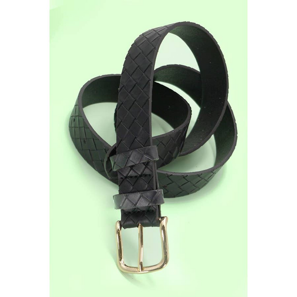 Classic Braided Weave Grid Belt - Black