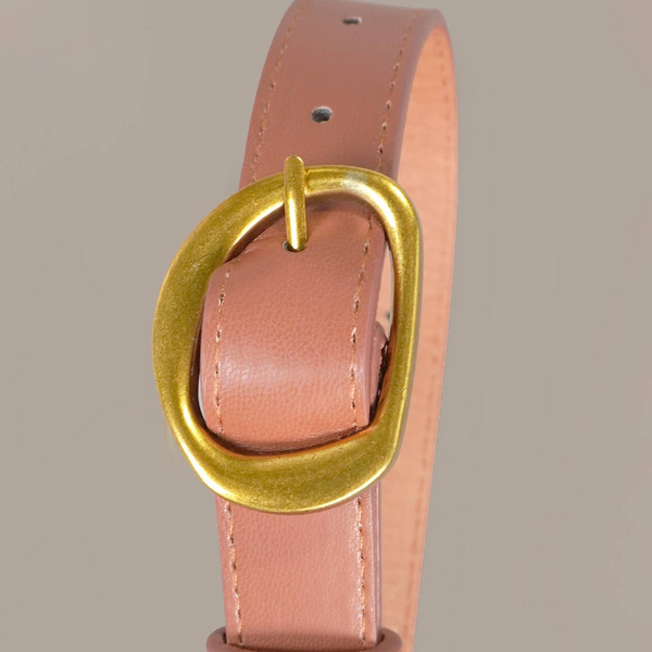 Contour Oval Shaped Faux Leather Buckle Belt - Brown
