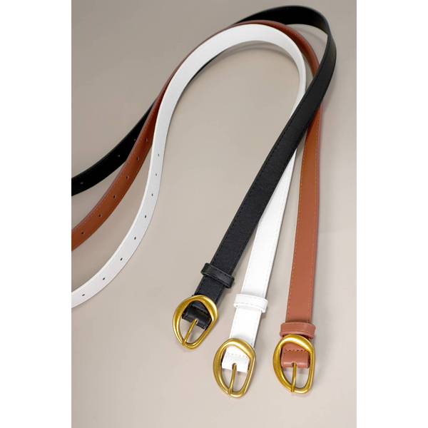 Contour Oval Shaped Faux Leather Buckle Belt - Black