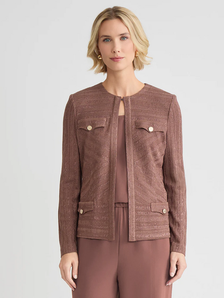 Misook Tailored Tonal Striped Knit Jacket - Midnight Umber