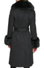 Image of Karl Lagerfeld Paris Belted Wool Blend Coat with Faux Fur Collar & Cuffs - Black