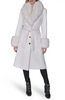 Image of Karl Lagerfeld Paris Belted Wool Blend Coat with Faux Fur Collar & Cuffs - White