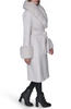 Image of Karl Lagerfeld Paris Belted Wool Blend Coat with Faux Fur Collar & Cuffs - White