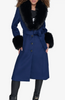 Image of Karl Lagerfeld Paris Belted Wool Blend Coat with Faux Fur Collar & Cuffs - Sapphire