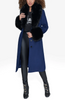 Image of Karl Lagerfeld Paris Belted Wool Blend Coat with Faux Fur Collar & Cuffs - Sapphire