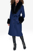 Image of Karl Lagerfeld Paris Belted Wool Blend Coat with Faux Fur Collar & Cuffs - Sapphire