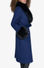 Image of Karl Lagerfeld Paris Belted Wool Blend Coat with Faux Fur Collar & Cuffs - Sapphire