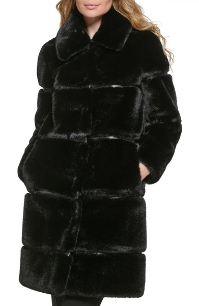 Karl Lagerfeld Paris Paneled Faux Fur Coat - Black