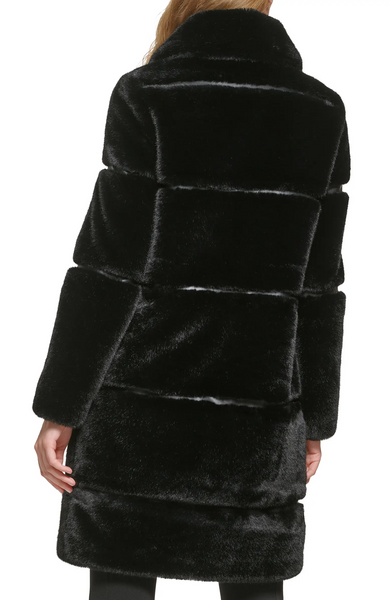 Karl Lagerfeld Paris Paneled Faux Fur Coat - Black