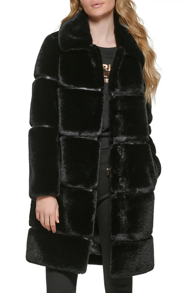 Karl Lagerfeld Paris Paneled Faux Fur Coat - Black