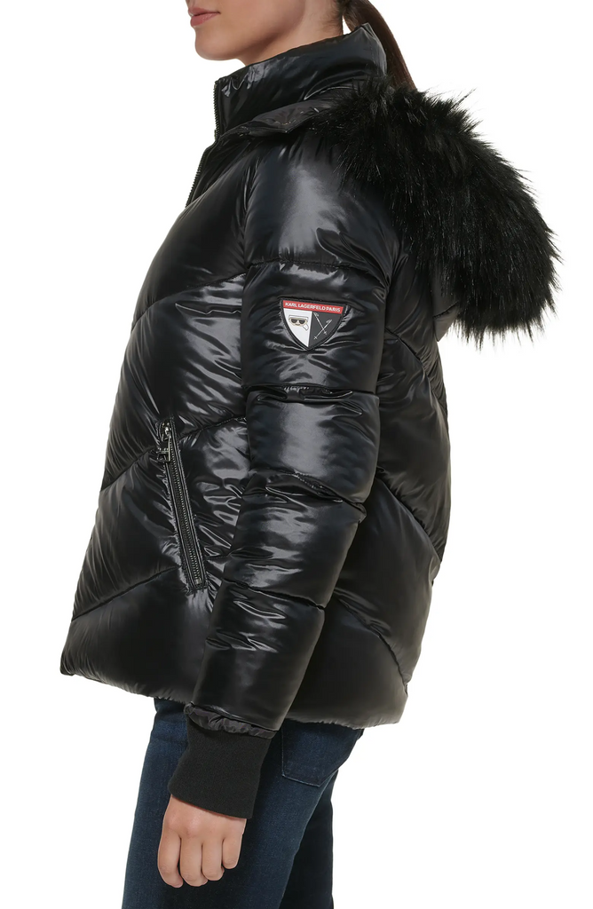 Karl lagerfeld faux 2025 fur down coat