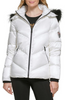 Image of Karl Lagerfeld Paris Aprés Ski Faux Fur Trim Hood Water Resistant Chevron Puffer Jacket - White