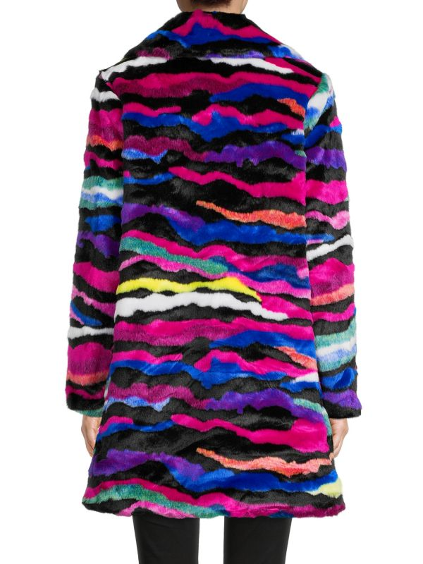 Karl Lagerfeld Paris Multicolor Stripe Faux Fur Coat - Rainbow