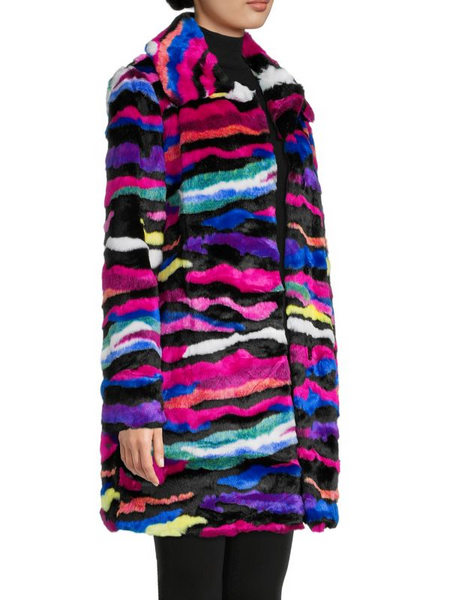 Karl Lagerfeld Paris Multicolor Stripe Faux Fur Coat - Rainbow *Take an EXTRA 25% Off*